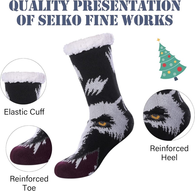 LINEMIN Mens Warm Slipper Socks Soft Cozy Fuzzy Fleece-Lined Winter Non Slip Indoor Christmas Socks - Image 5